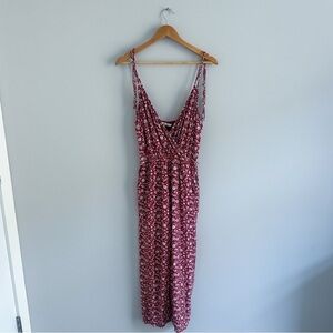 Abercrombie Floral Red White V-Neck Cross Front Floral Pant Jumpsuit